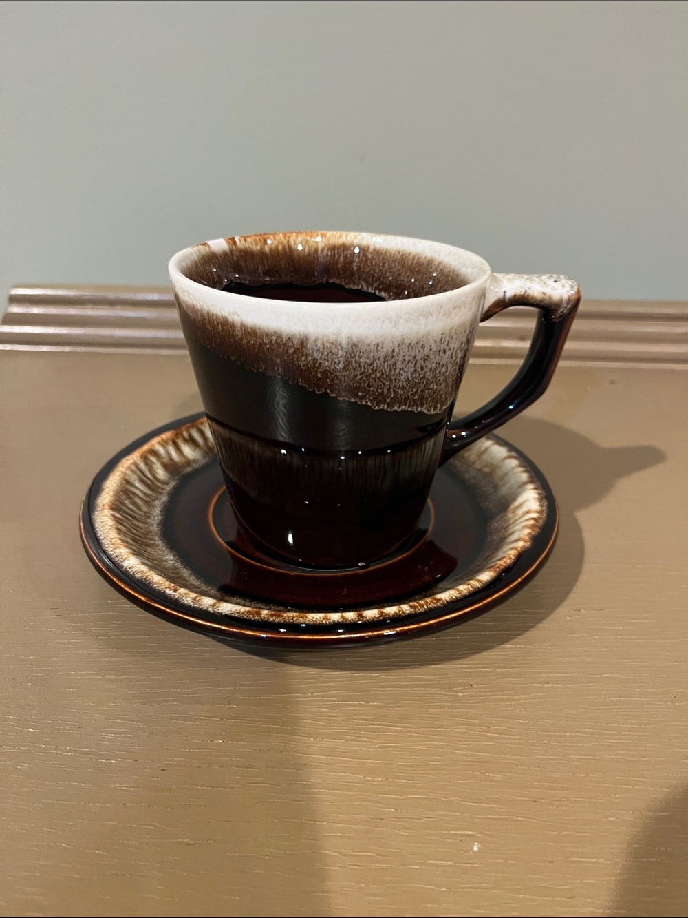 Vintage Pfaltzgraf USA Brown Drip Glaze Coffee mug and saucer